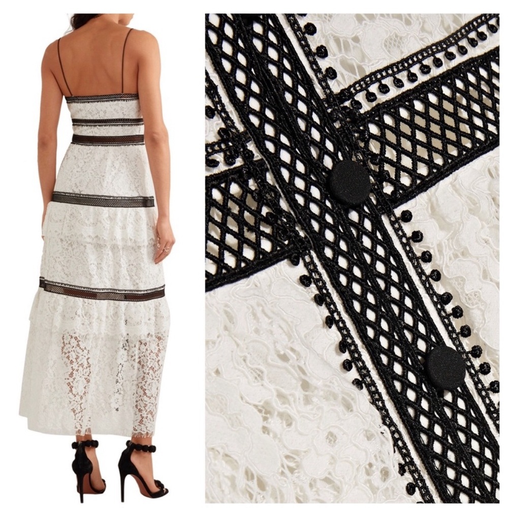 Self Portrait tiered guipure lace trim white black dress NWT UK 14 US10 - Picture 5 of 12